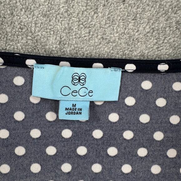 CeCe Square Neck Polka Dot Blouse Women's Medium Navy Blue/White Short Sleeve - Picture 3 of 8